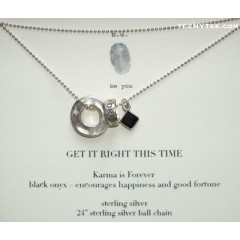 3 charms Necklace / Karma, Ring and Onyx