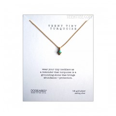 Teeny Tiny Turquoise Dotted Bezel Necklace Gold Boxed