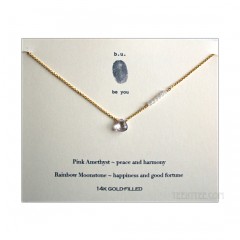 Pink Amethyst and Rainbow Moonstone Gem Necklace Gold